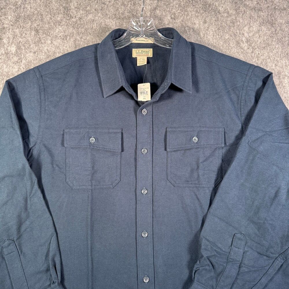 LL Bean Chamois Shirt Mens 2XL Navy Blue Long Sleeve Heavyweight Pockets NWT